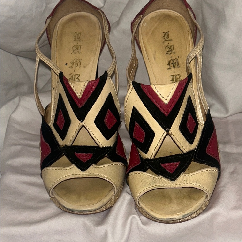 Jessica Simpson L.A.M.B.  Black, Cream and Maroon Platform Stilettos